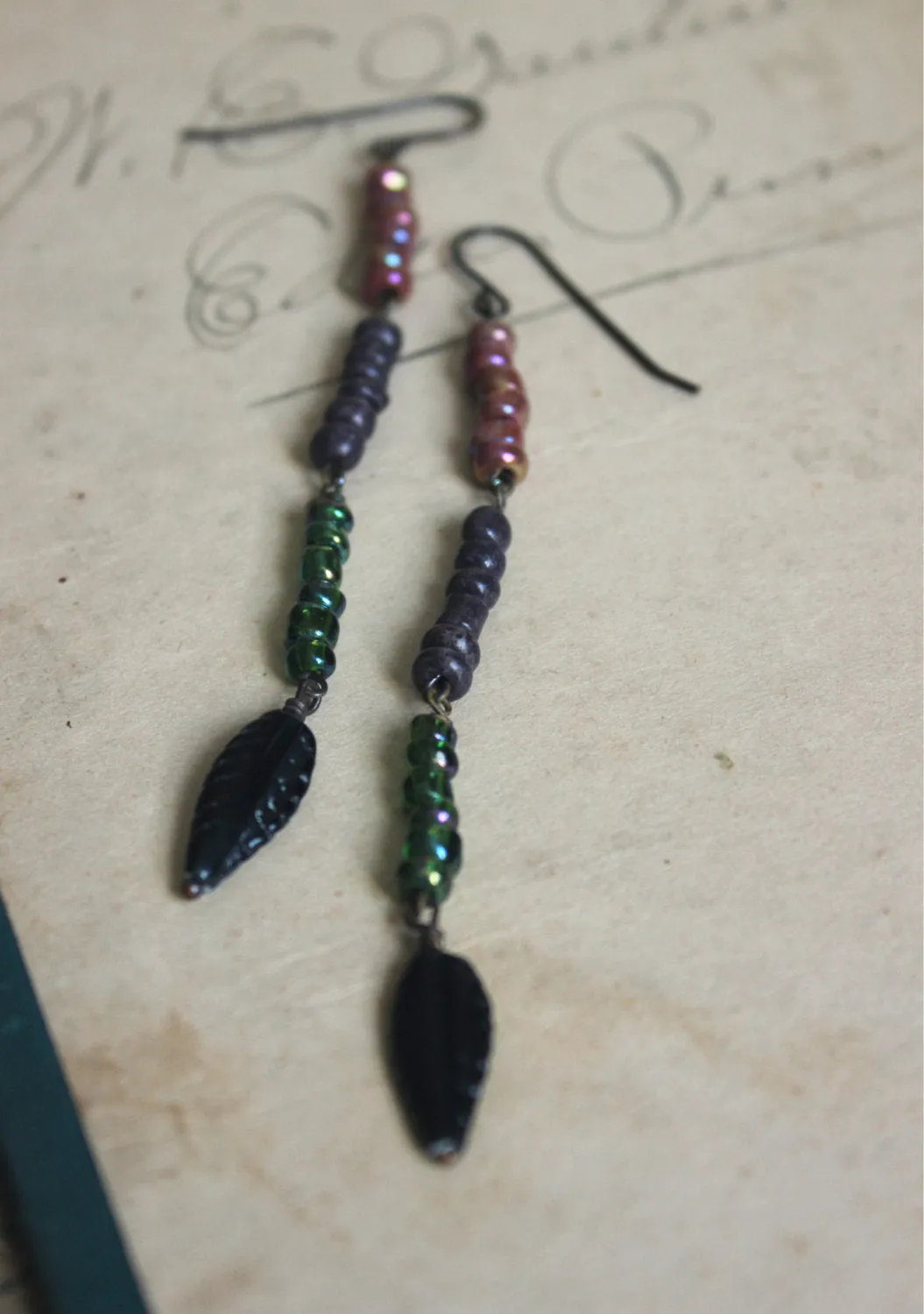 The Sacred Grove. Storyteller Series. Hand-beaded Linear Drop Earrings.