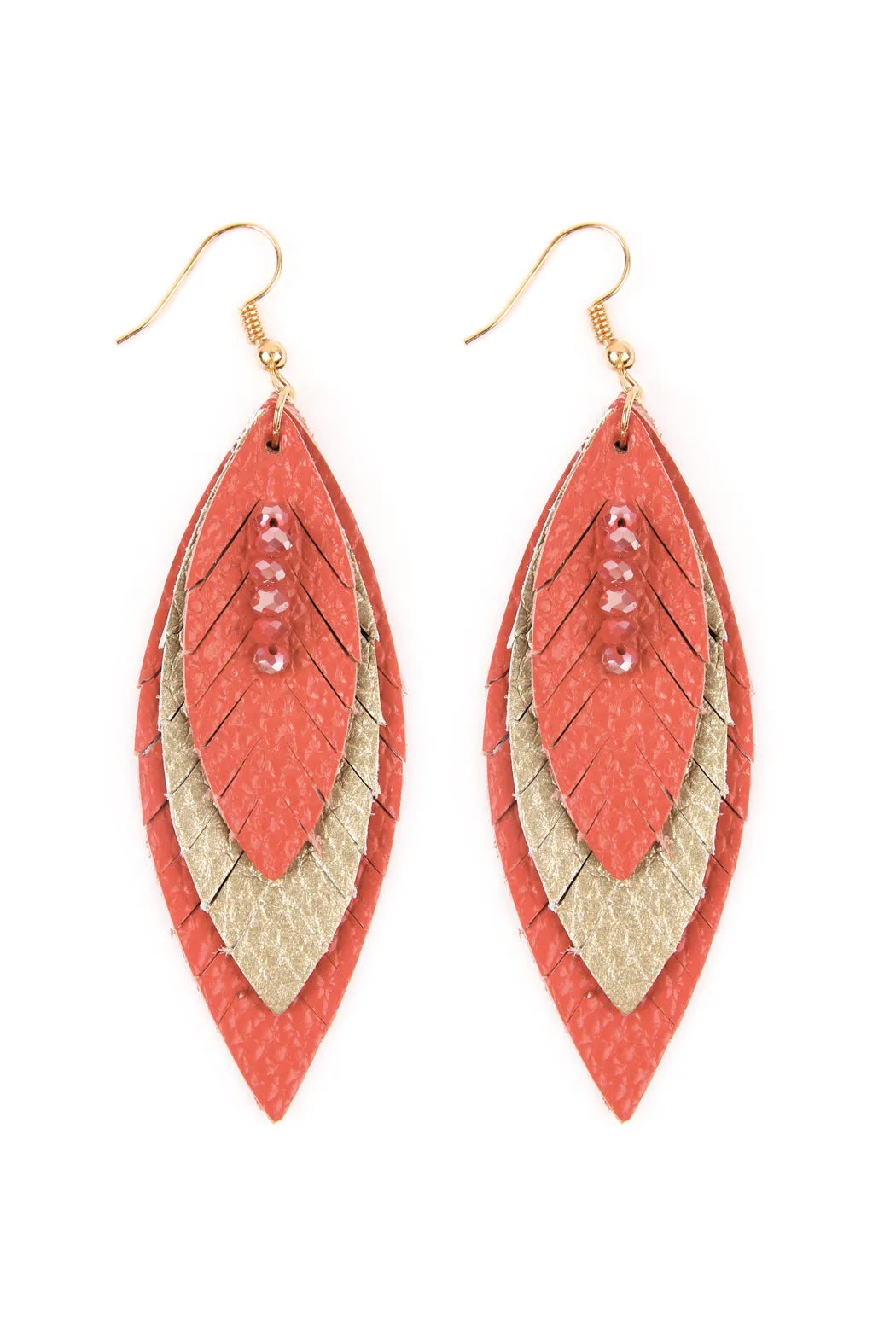 THREE LAYER FRINGE LEATHER MARQUISE EARRINGS