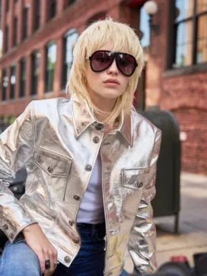 TINA LEATHER JACKET IN SILVER