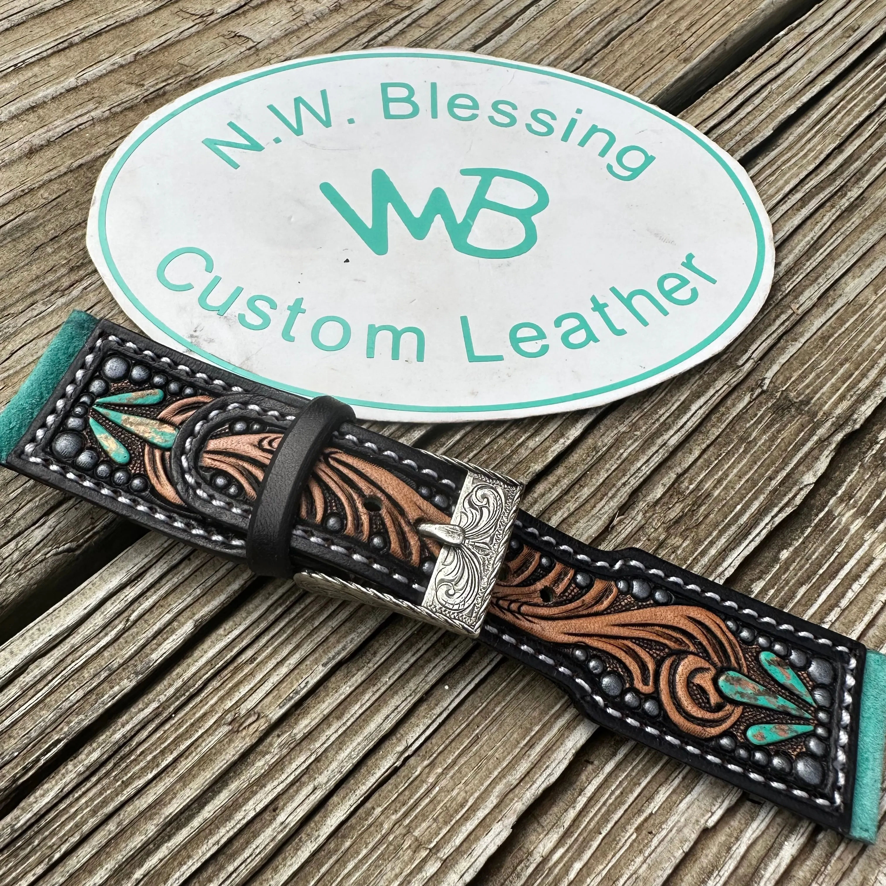 Tooled Leather  Watch Band