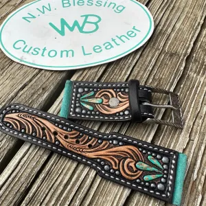 Tooled Leather  Watch Band