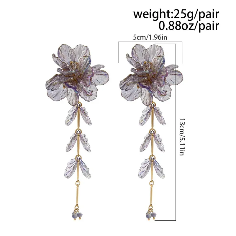 Transparent Acrylic Flower Petals Tassel Drop Earrings for Lady