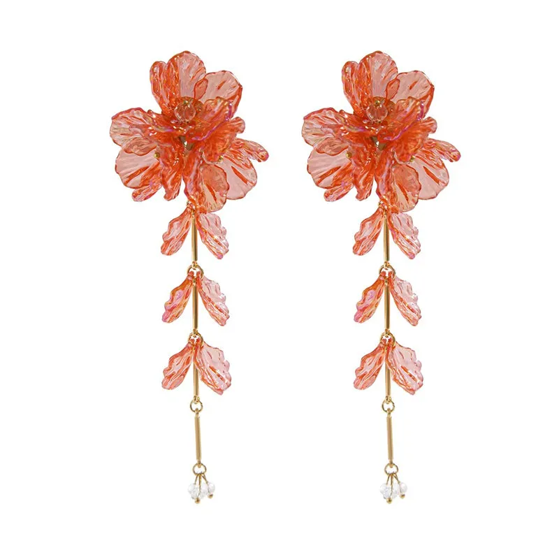 Transparent Acrylic Flower Petals Tassel Drop Earrings for Lady