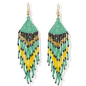 Turquoise, Black, Yellow, and Gold Bohemian Seed Bead Long Tassel Earrings #SH-ER-1211
