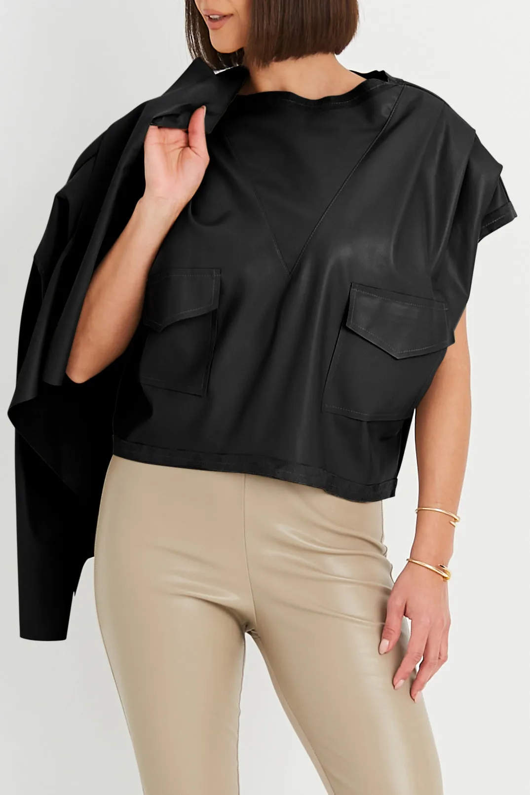 Vegan Leather Eisenhower Pullover Top