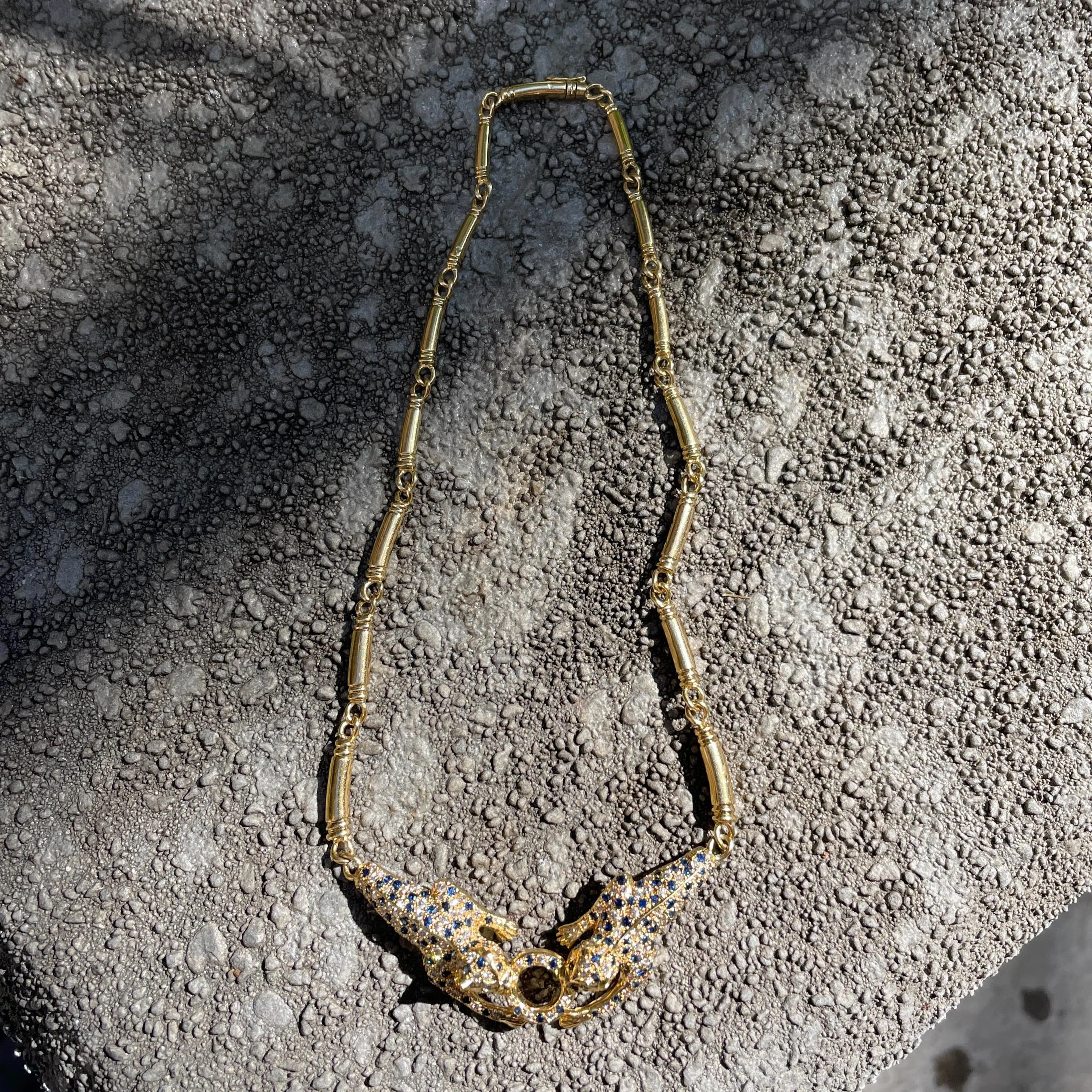 Vintage 18k Diamond   Sapphire Leopard Collar