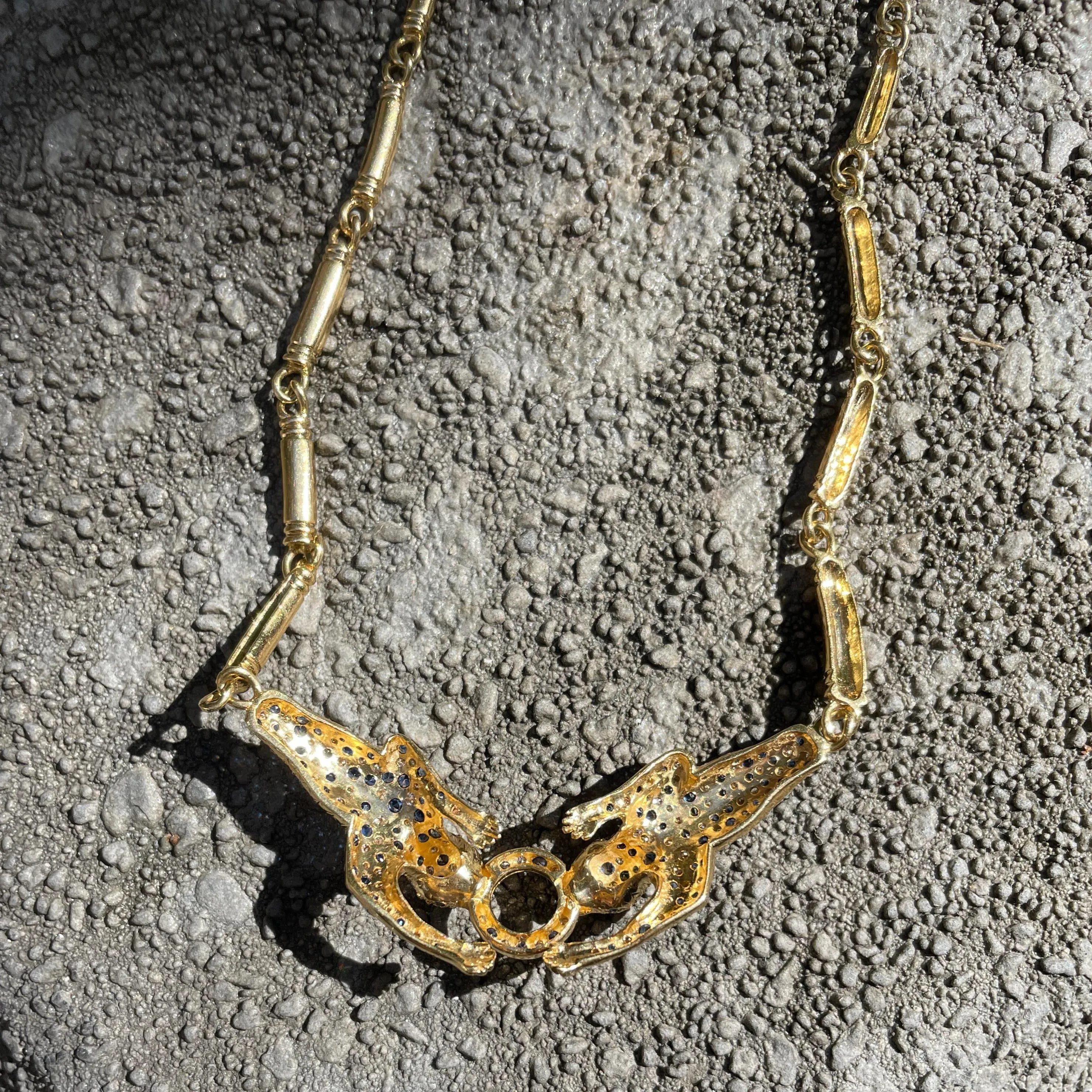 Vintage 18k Diamond   Sapphire Leopard Collar