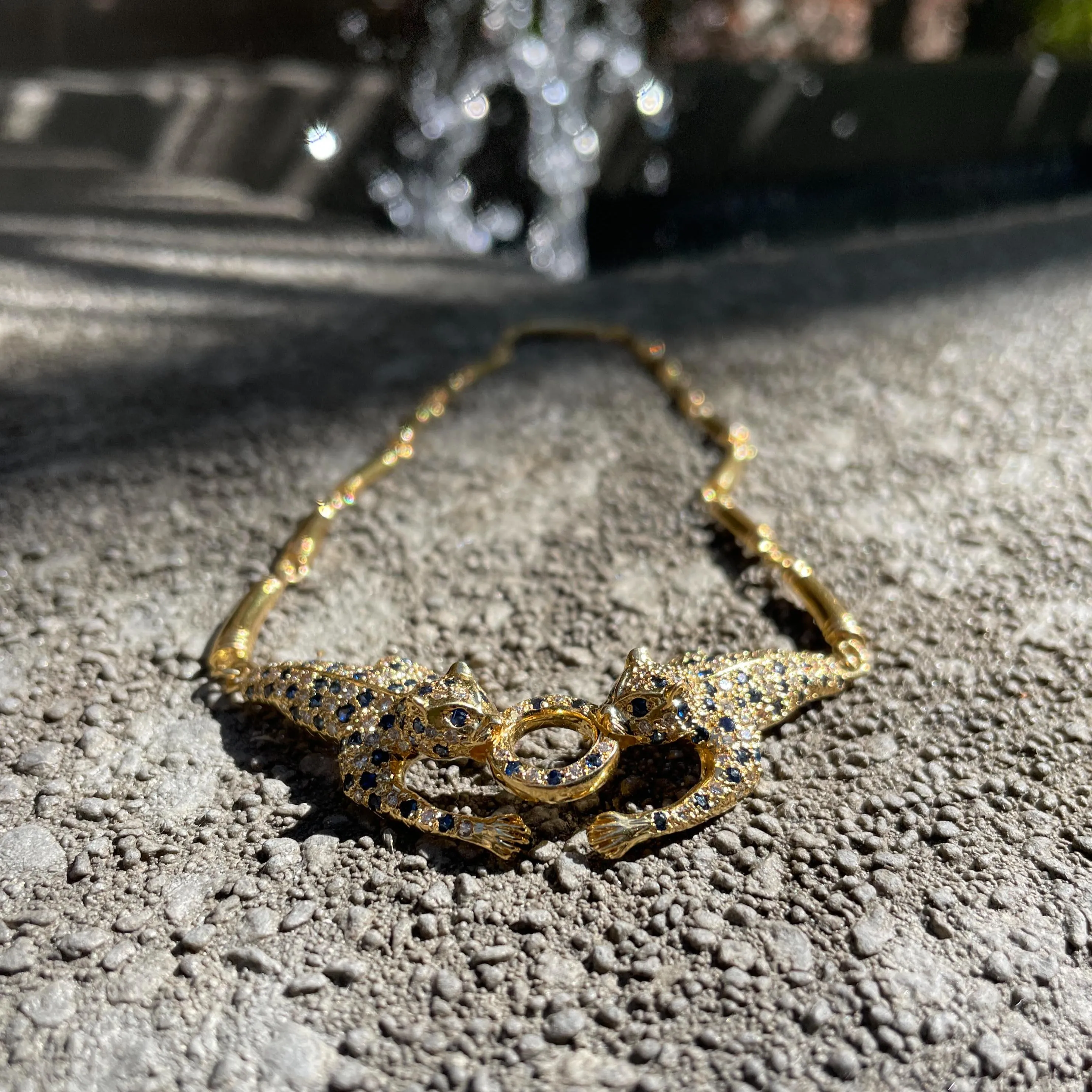 Vintage 18k Diamond   Sapphire Leopard Collar