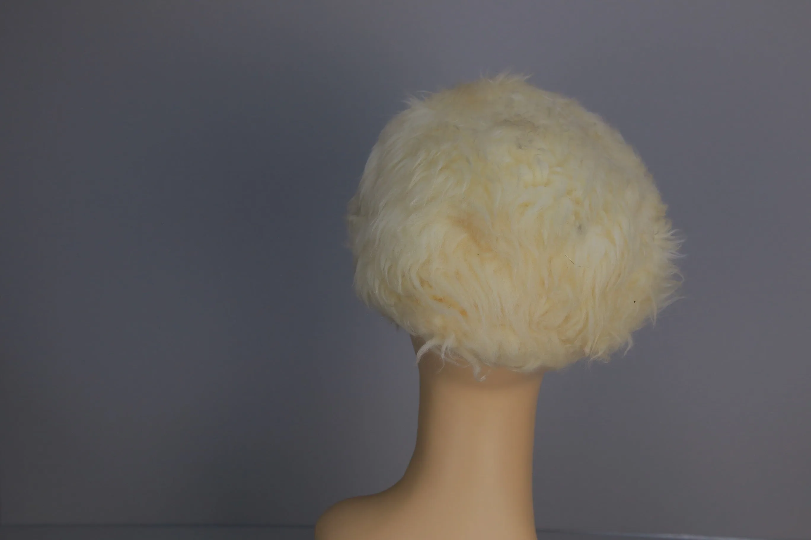 Vintage 60s 70s white Shearling fur hat Cossack boho hippie