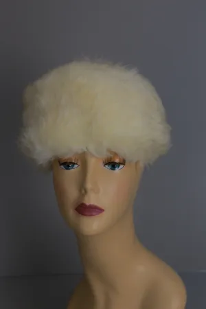 Vintage 60s 70s white Shearling fur hat Cossack boho hippie