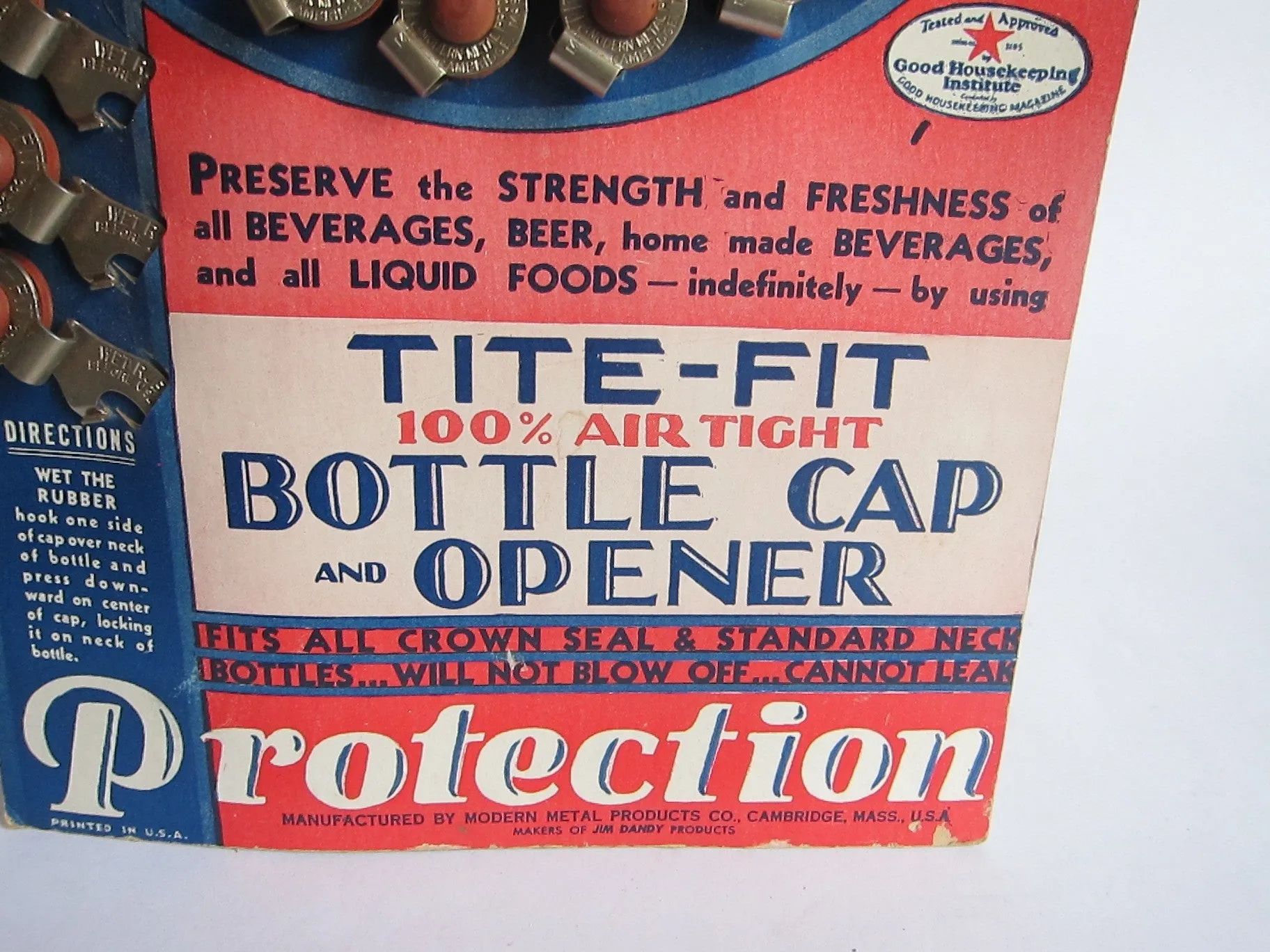 Vintage Advertising Tite Fit Bottle Caps Cardboard Store Display