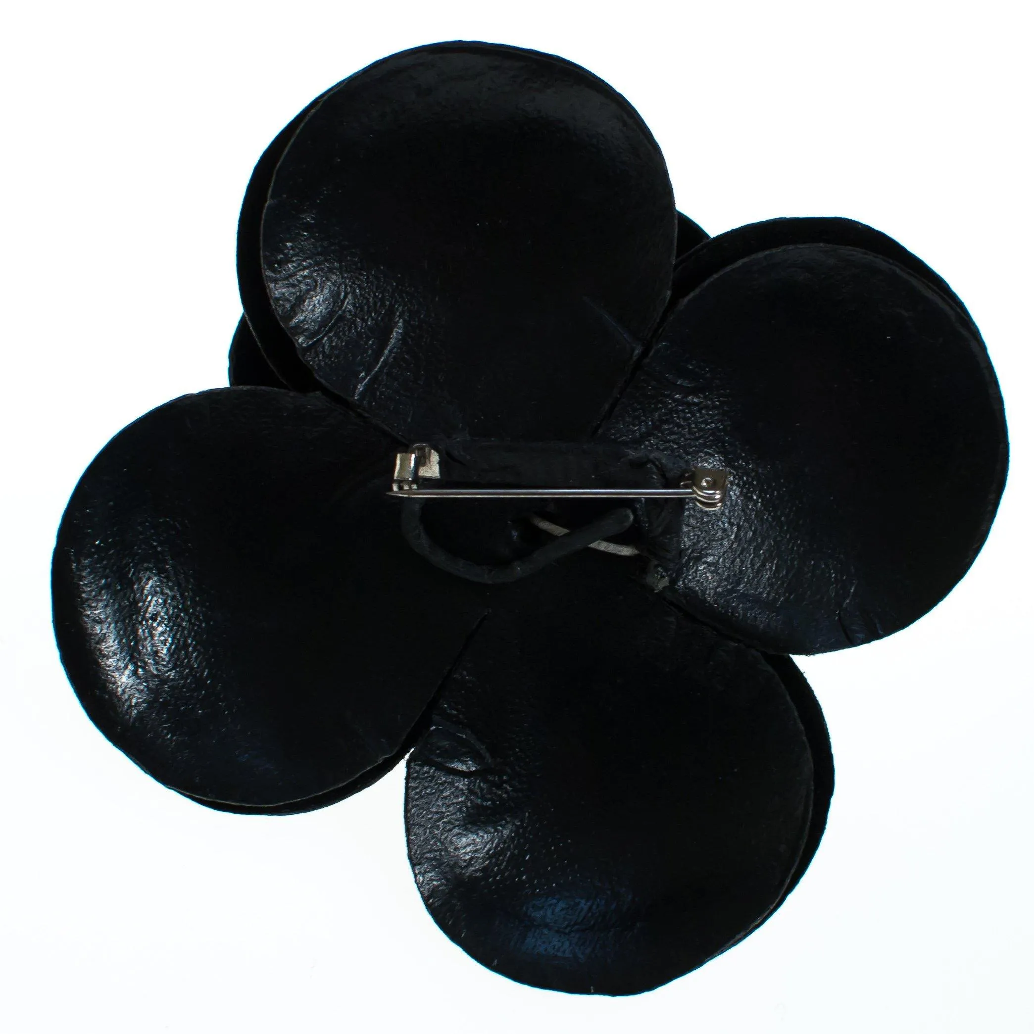 Vintage Black Leather Camellia Flower Pin