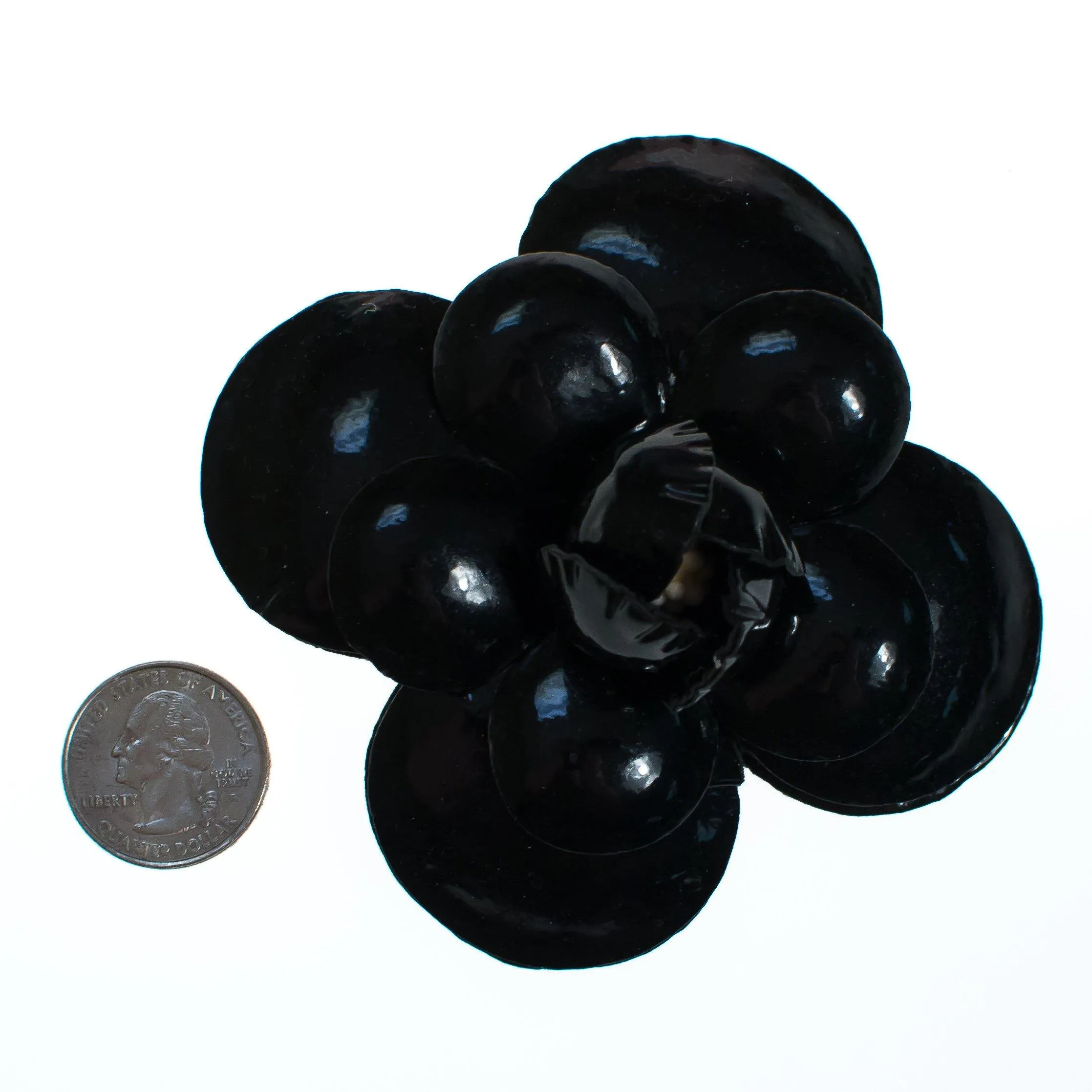 Vintage Black Leather Camellia Flower Pin