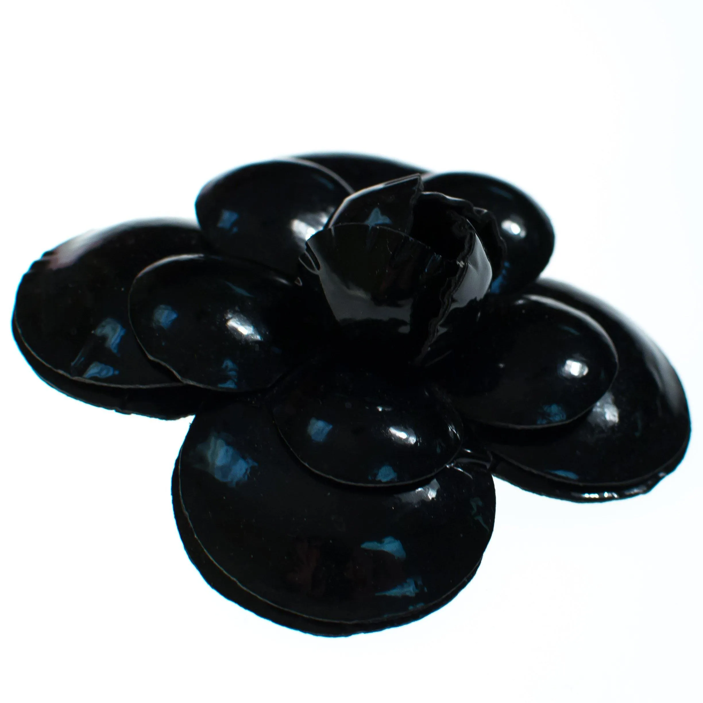 Vintage Black Leather Camellia Flower Pin