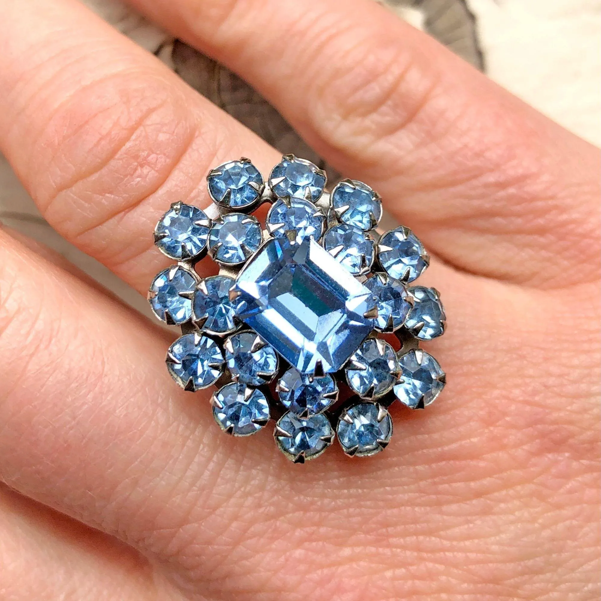 Vintage Blue Rhinestone Cocktail Statement Ring