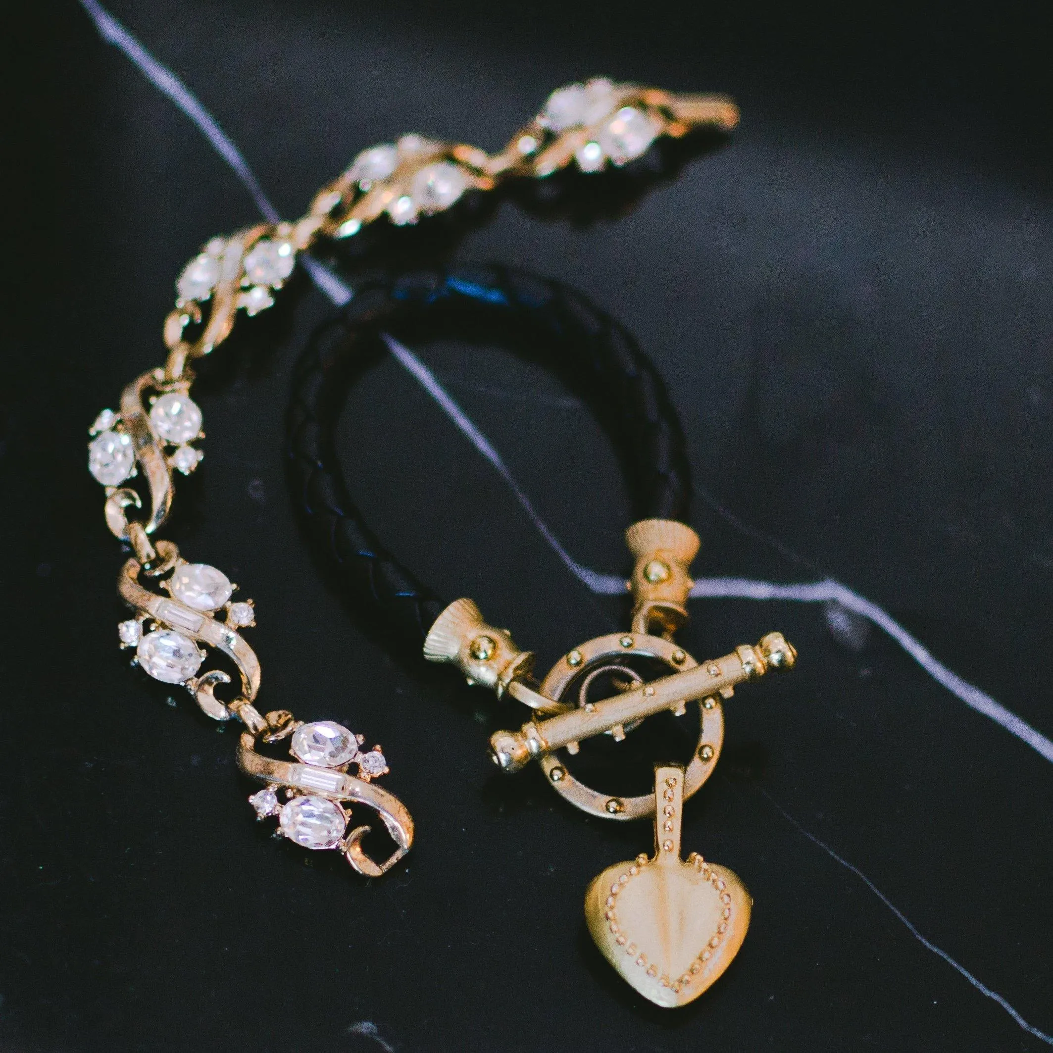 Vintage Braided Leather Bracelet with Gold Heart Charm