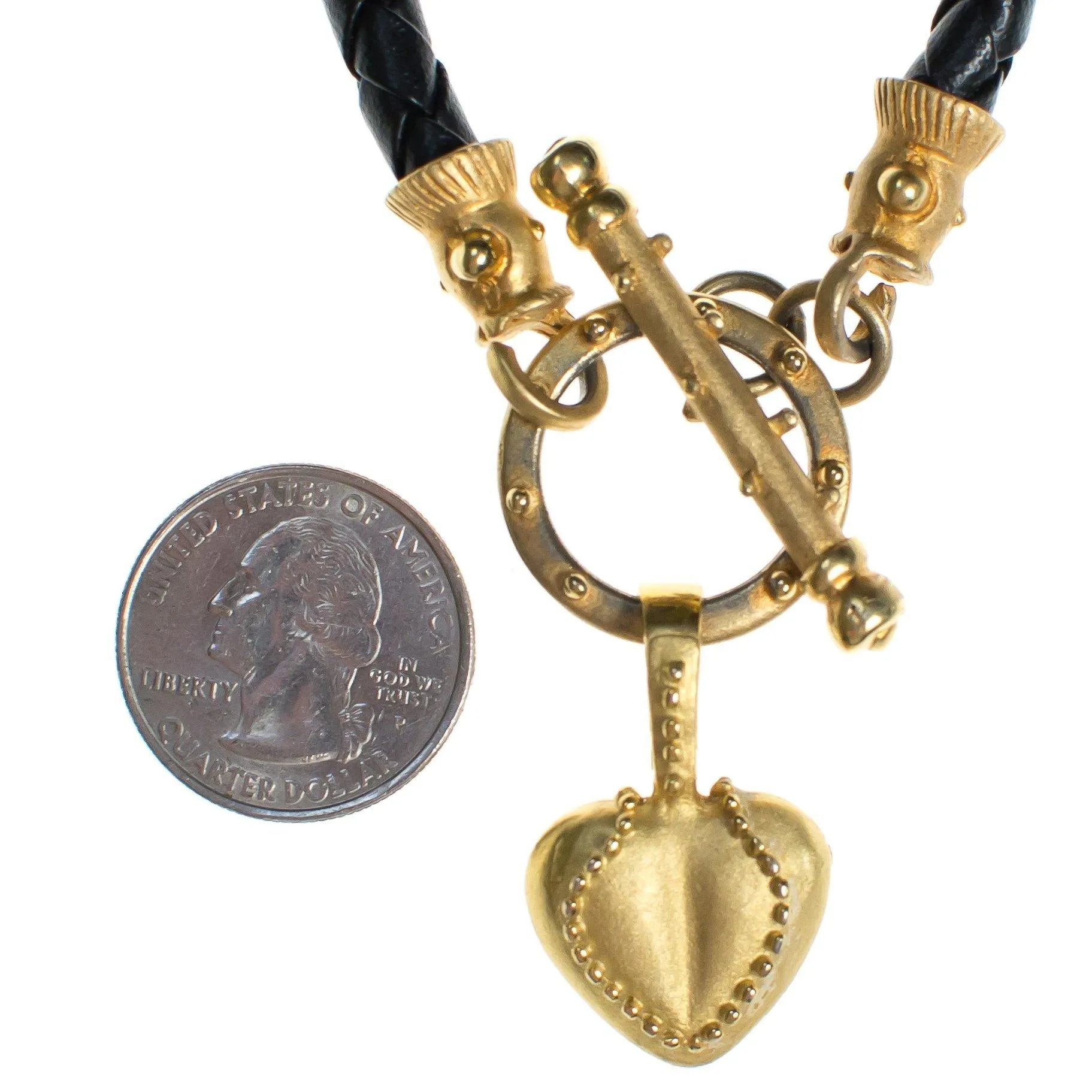 Vintage Braided Leather Bracelet with Gold Heart Charm
