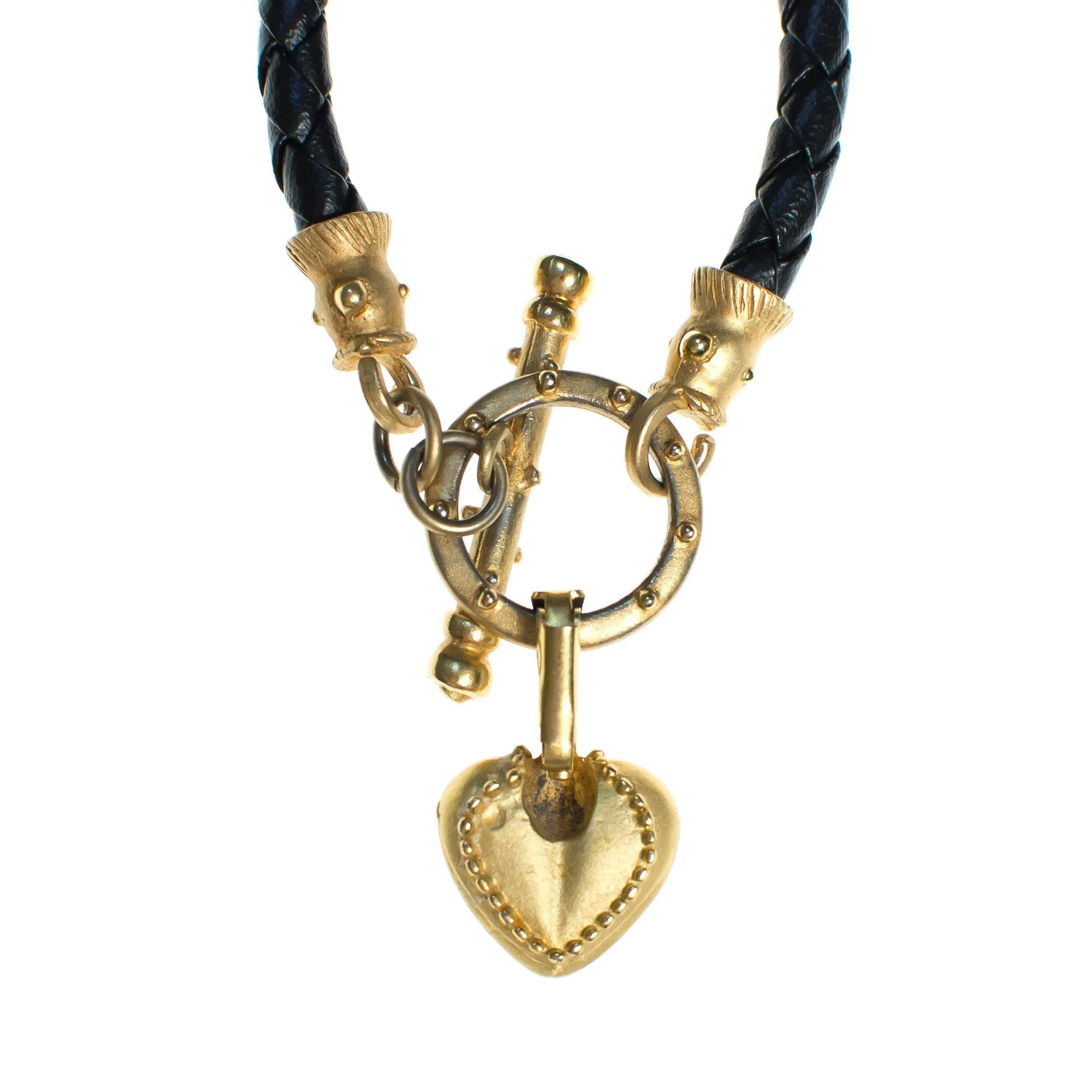 Vintage Braided Leather Bracelet with Gold Heart Charm