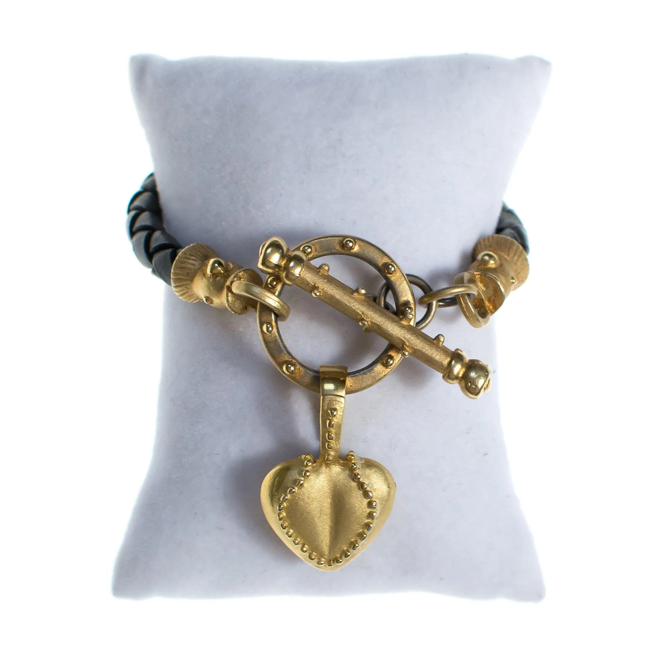 Vintage Braided Leather Bracelet with Gold Heart Charm
