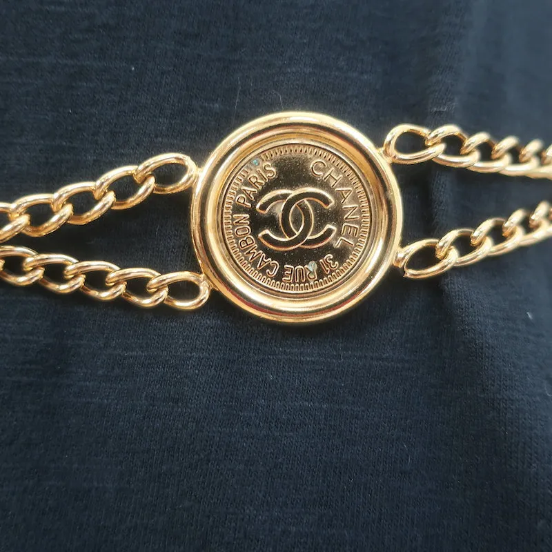 Vintage Chanel 98P CC Logo Disc Chain Belt Gold One Size