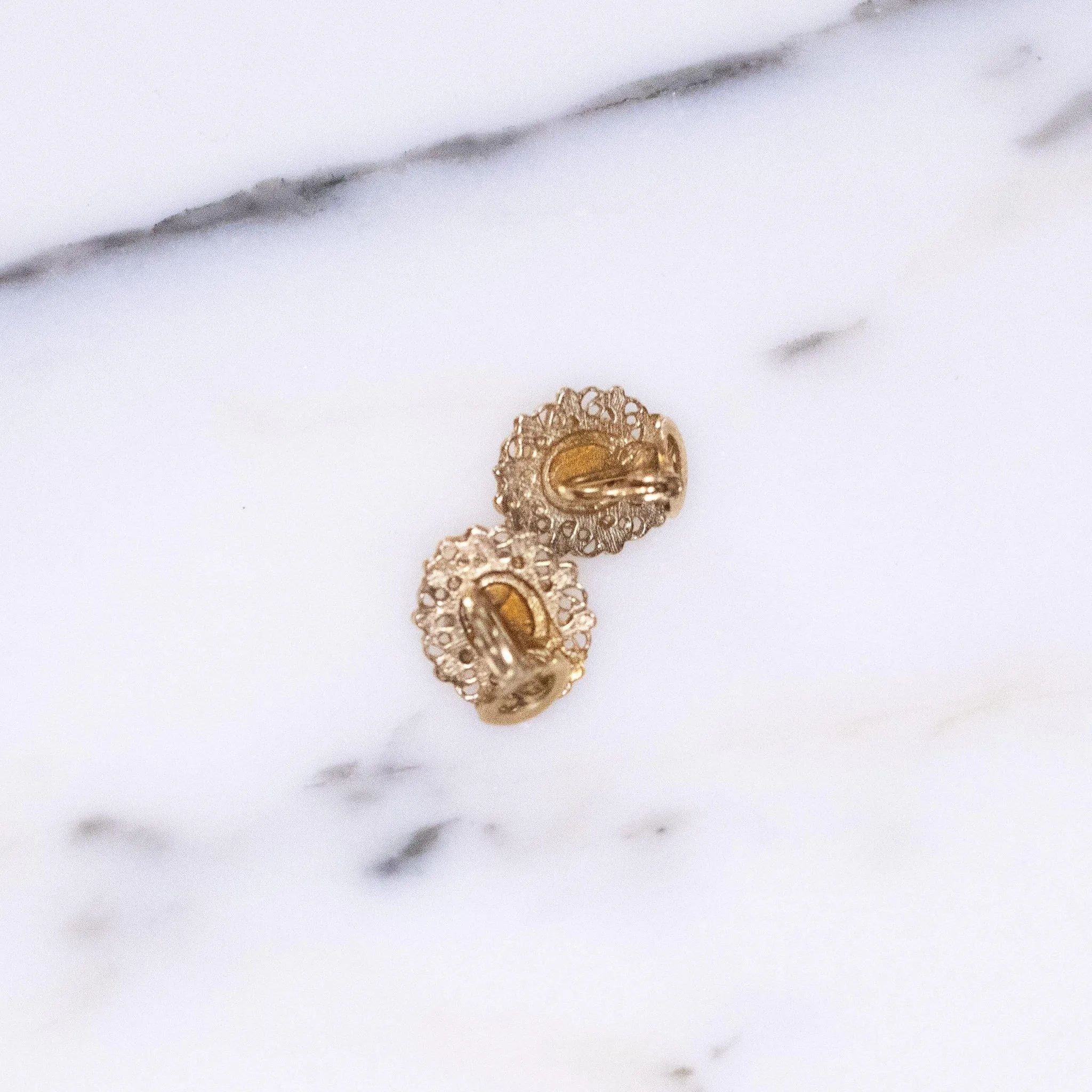 Vintage Dainty Opaline Glass Earrings with Gold Tone Setting