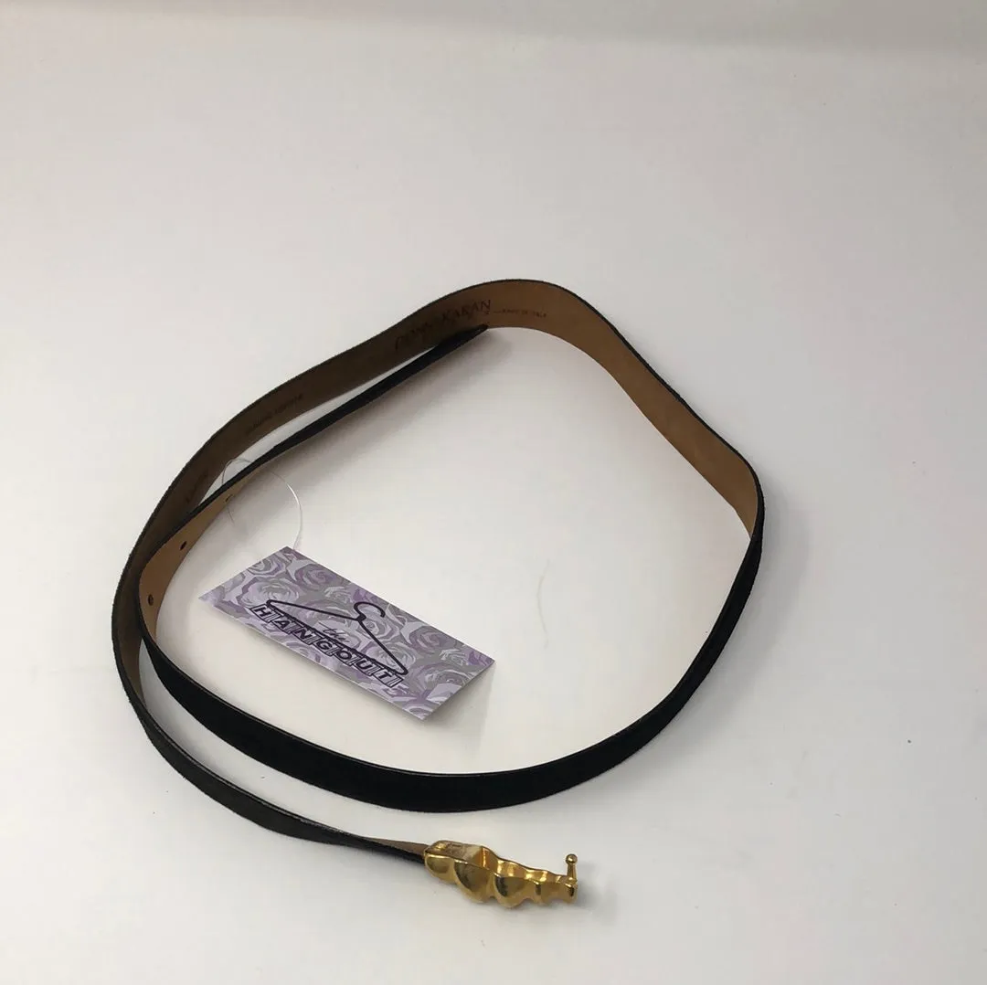 Vintage: Donna Karan Black Suede Size Large Belt with Gold Closure