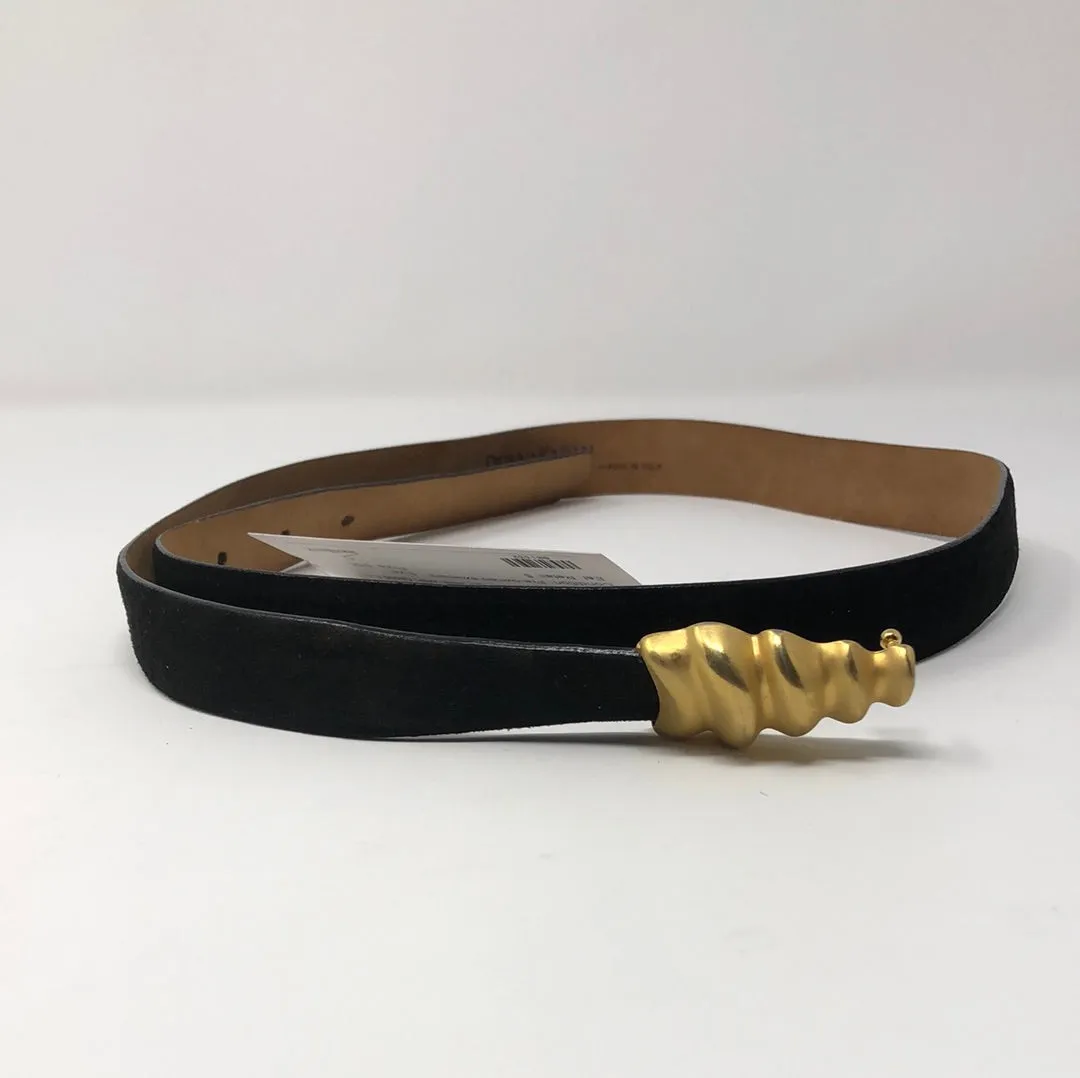 Vintage: Donna Karan Black Suede Size Large Belt with Gold Closure