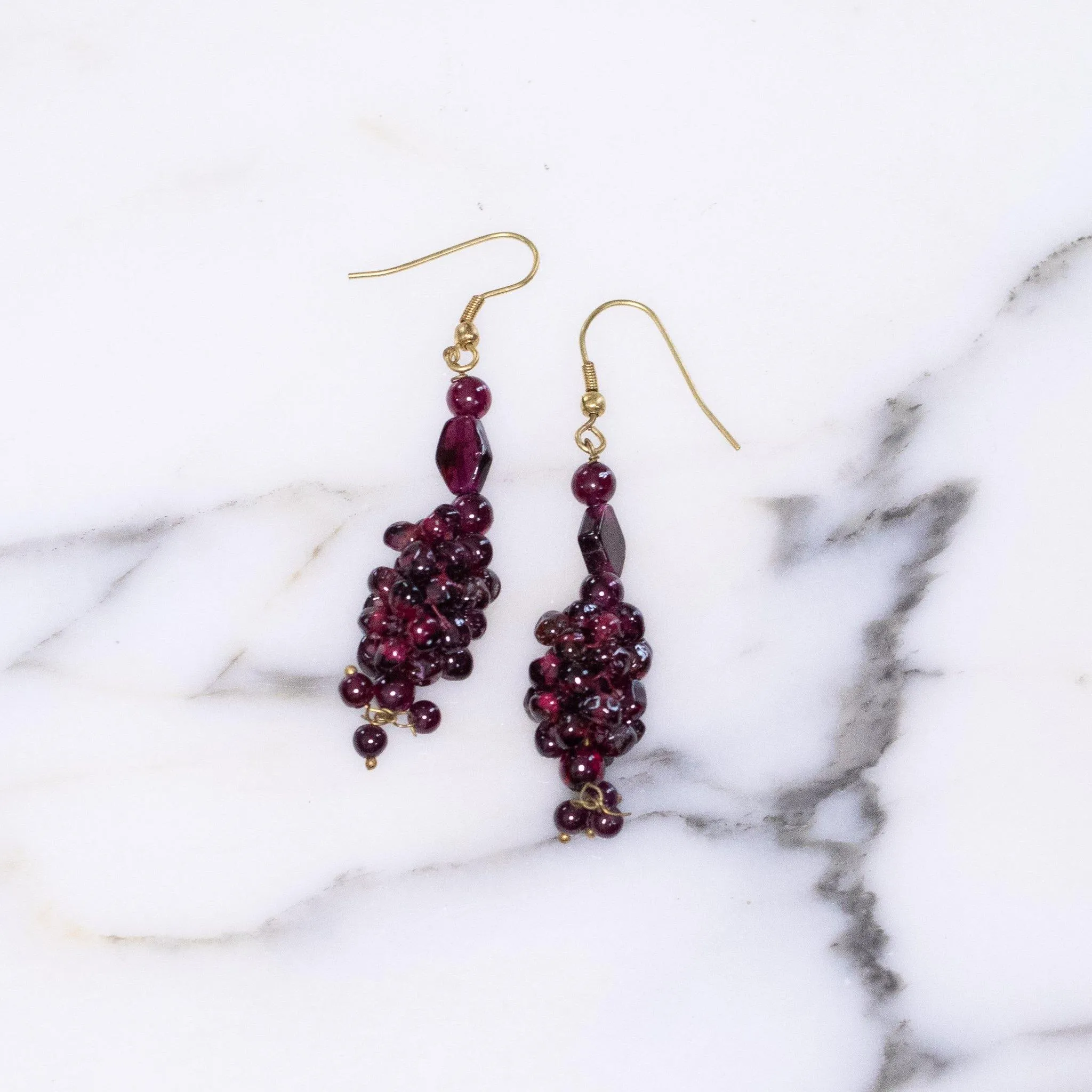 Vintage Garnet Red Beaded Grape Earrings