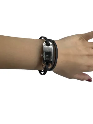 Vintage Gucci Stainless Steel and Black Leather Wrap Around Watch
