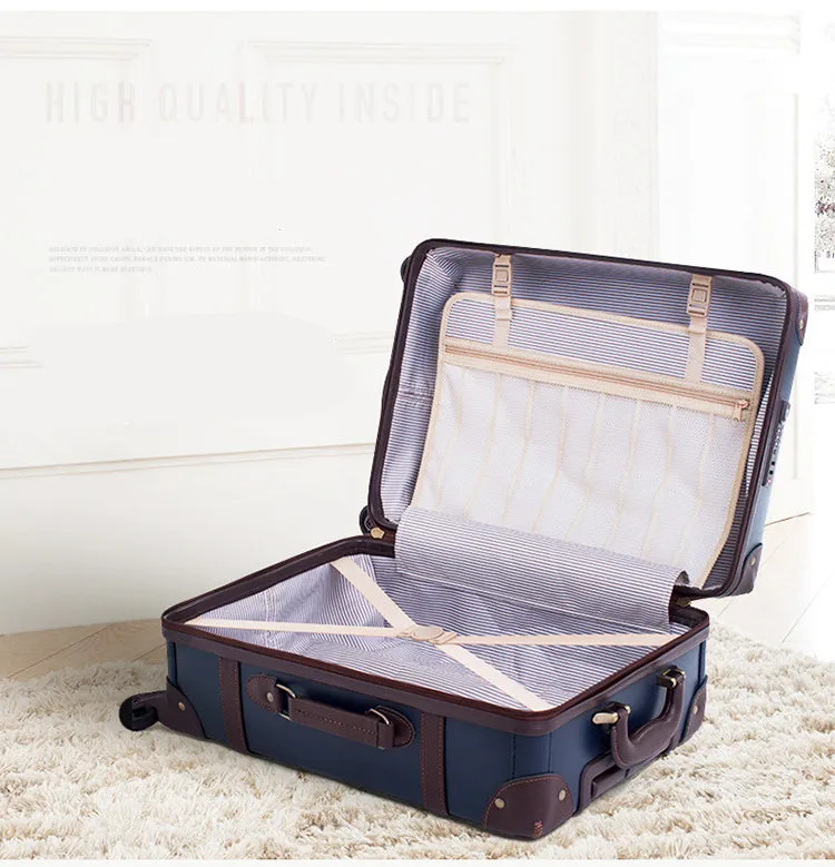 Vintage Leather Rolling Luggage Bag