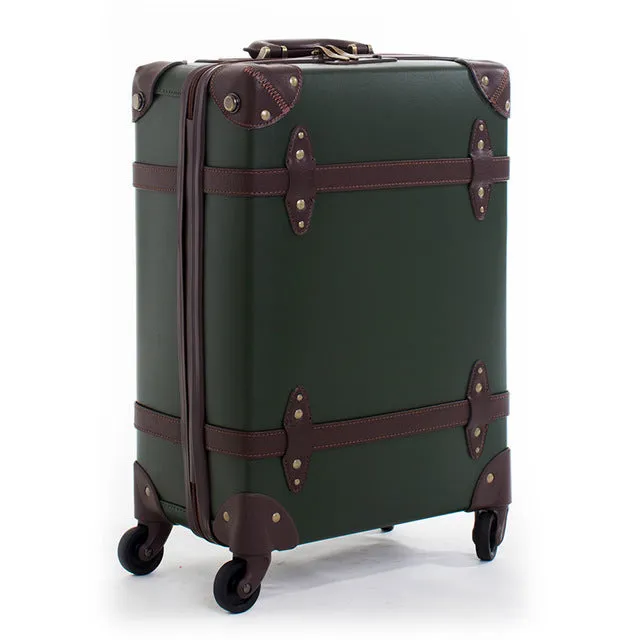 Vintage Leather Rolling Luggage Bag