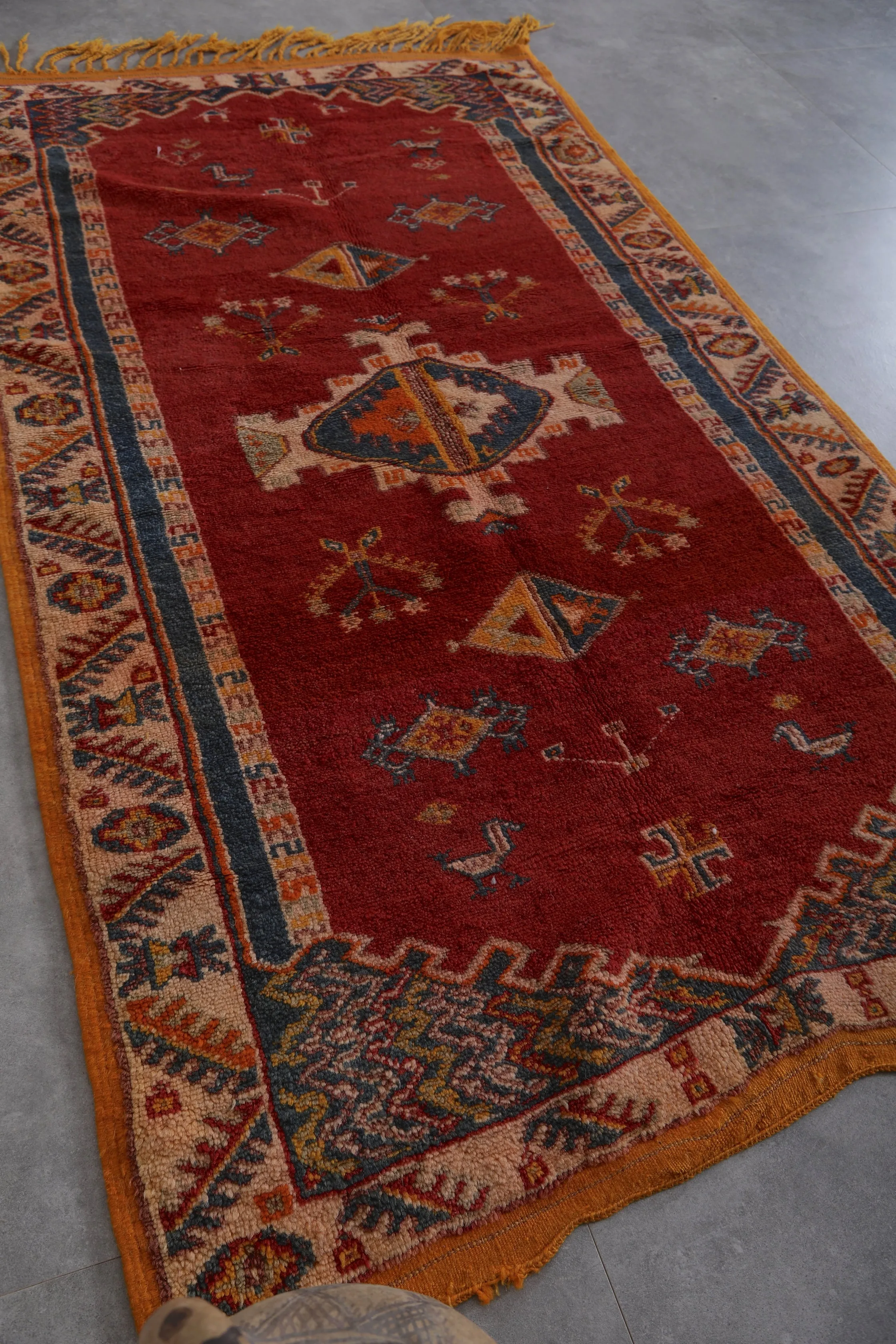 Vintage Moroccan Rug 3.4 x 6.4 FT - Red Handwoven Elegance