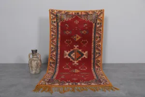 Vintage Moroccan Rug 3.4 x 6.4 FT - Red Handwoven Elegance