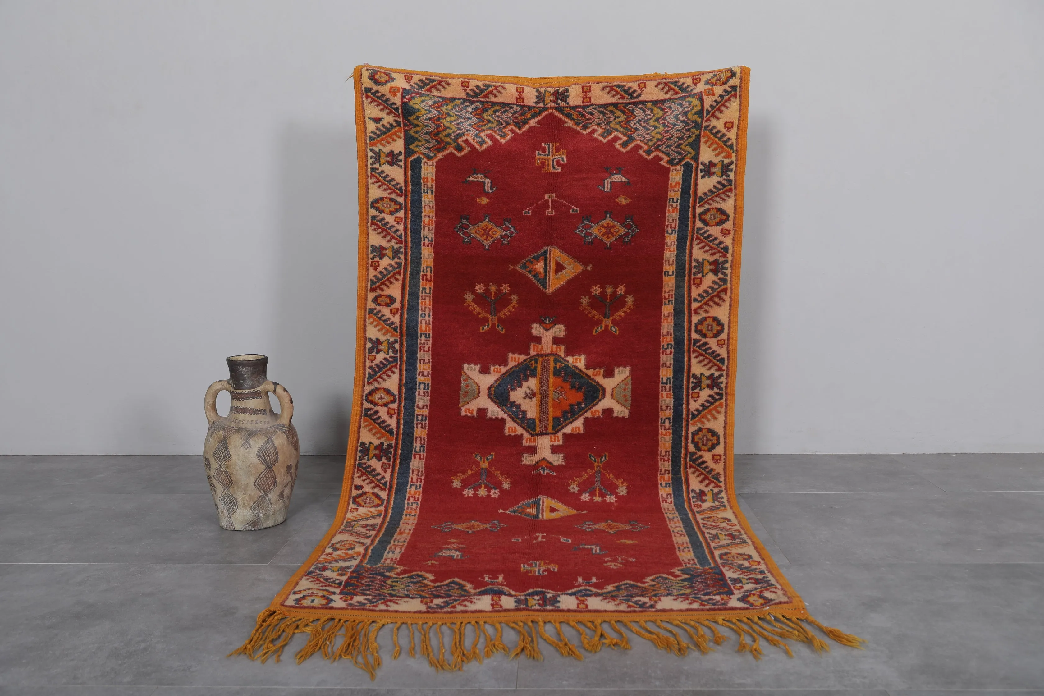 Vintage Moroccan Rug 3.4 x 6.4 FT - Red Handwoven Elegance