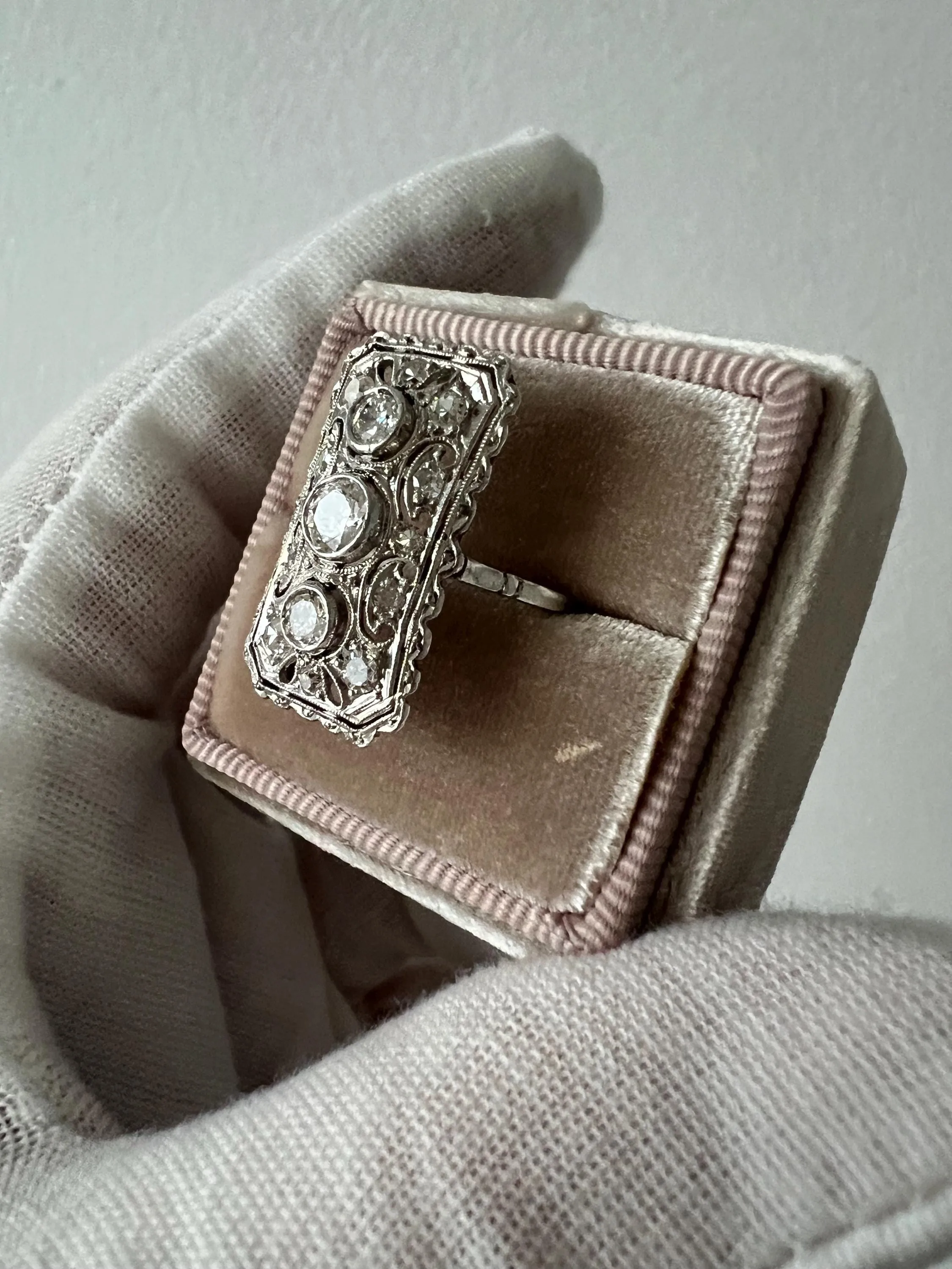 Vintage Open Work Platinum Diamond Cluster Engagement Ring - 1.23ct.