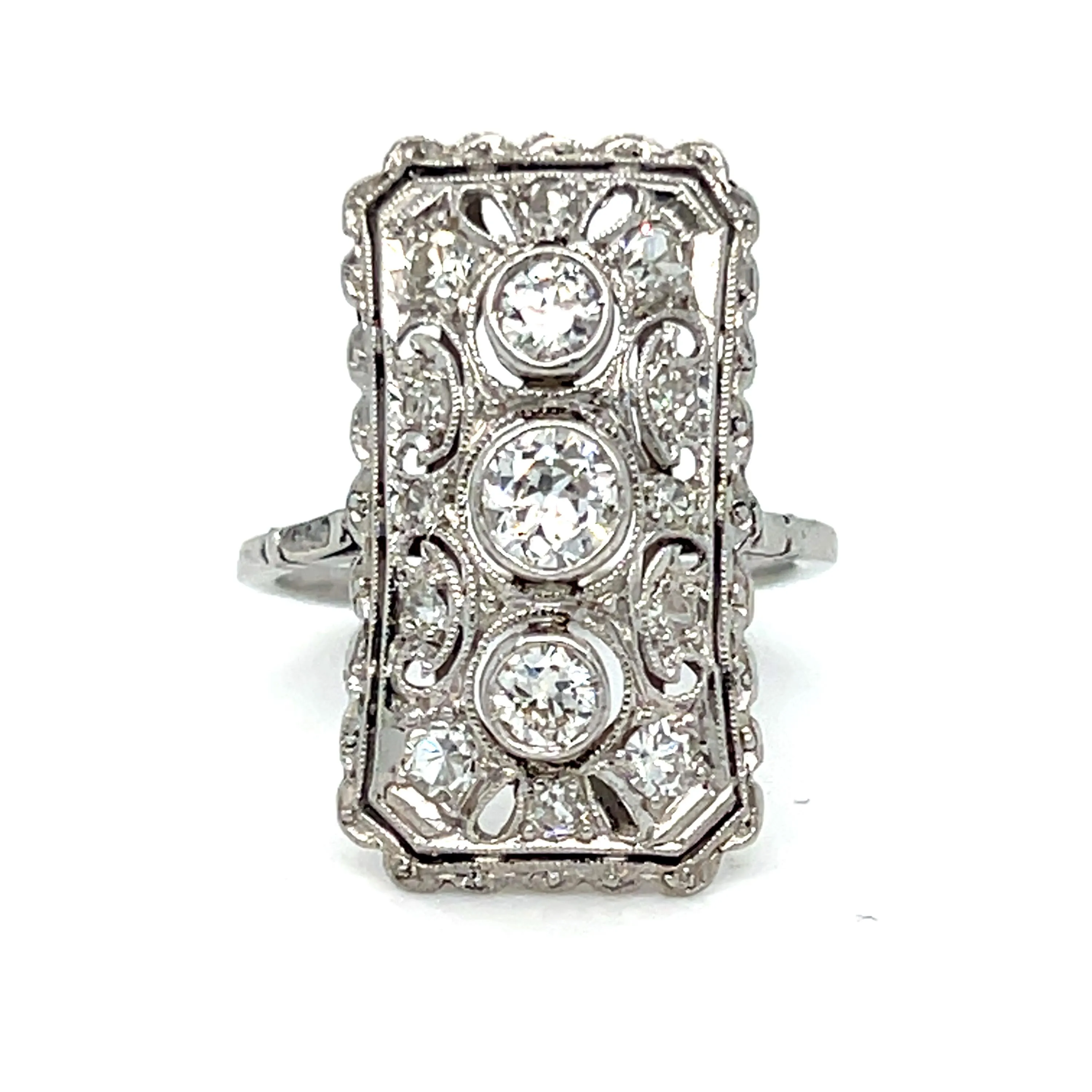 Vintage Open Work Platinum Diamond Cluster Engagement Ring - 1.23ct.