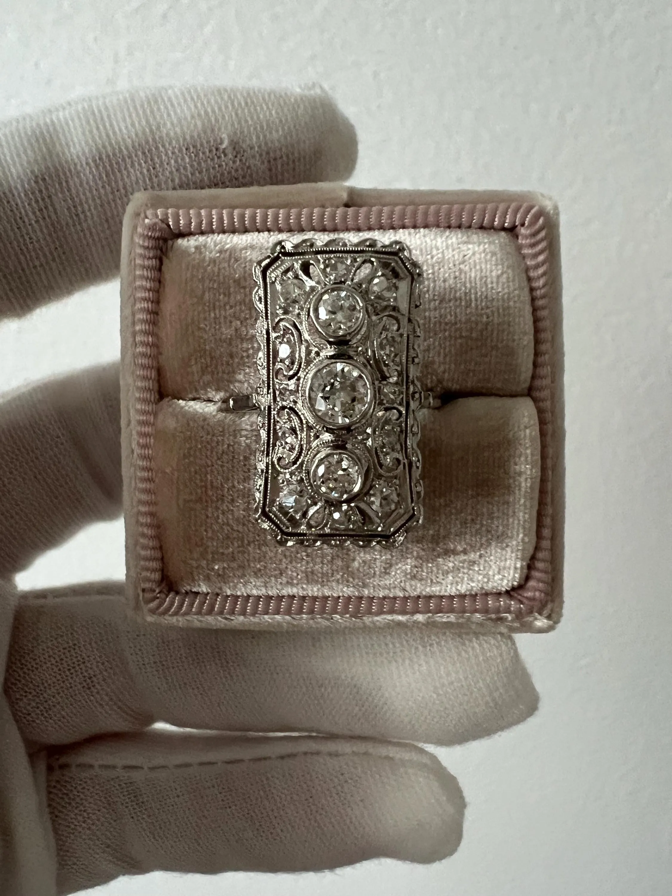 Vintage Open Work Platinum Diamond Cluster Engagement Ring - 1.23ct.