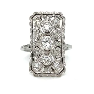 Vintage Open Work Platinum Diamond Cluster Engagement Ring - 1.23ct.