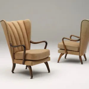 Vintage Wingback Leather Armchair - pair