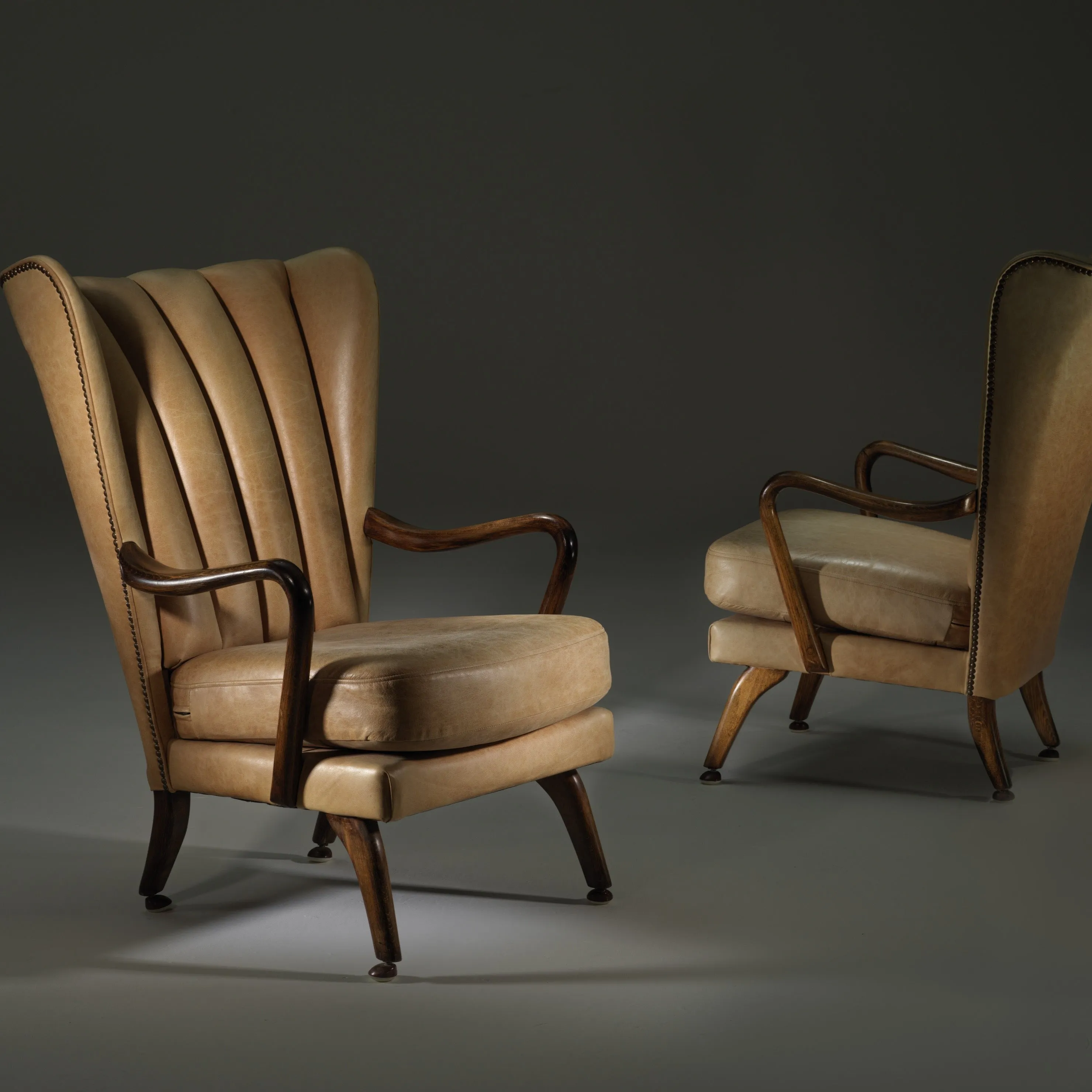 Vintage Wingback Leather Armchair - pair