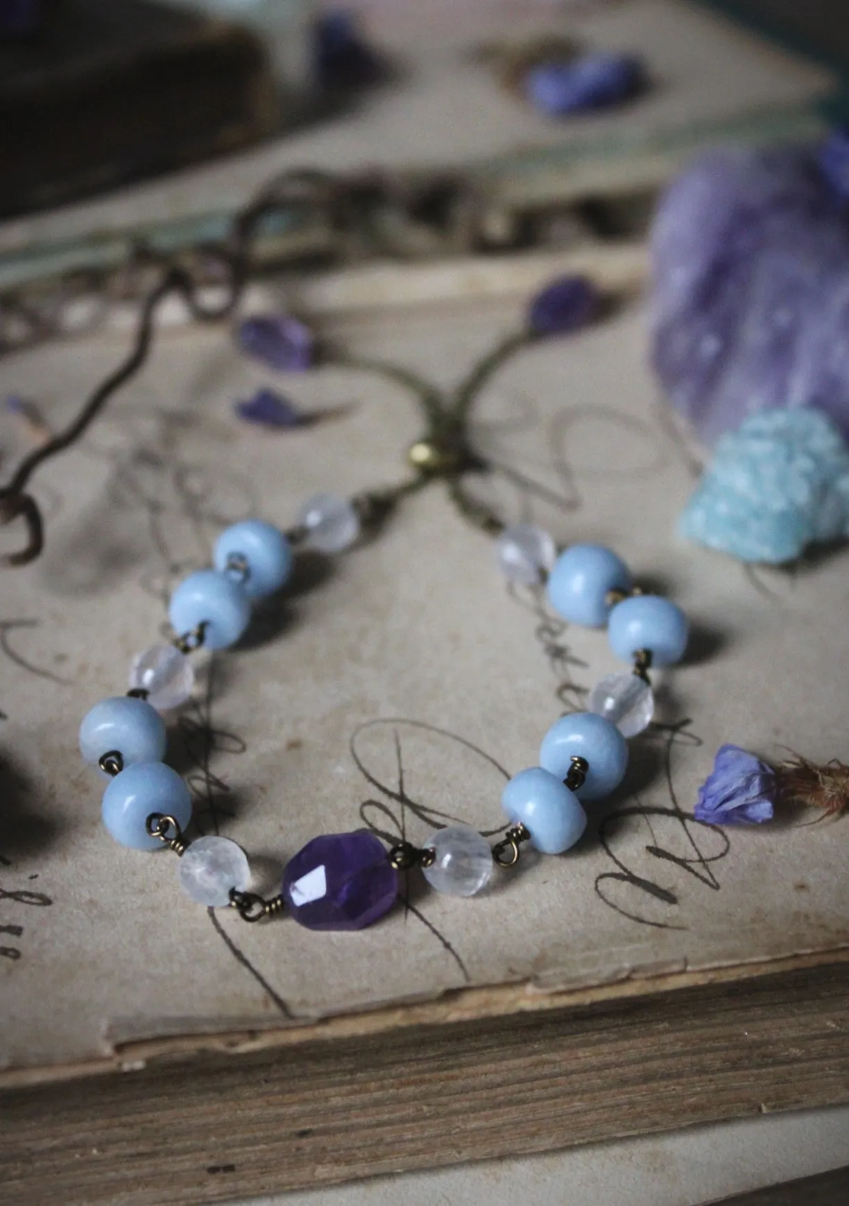 Violet Skies | Dayspring. Antiqued Brass & Gemstone Bracelet.