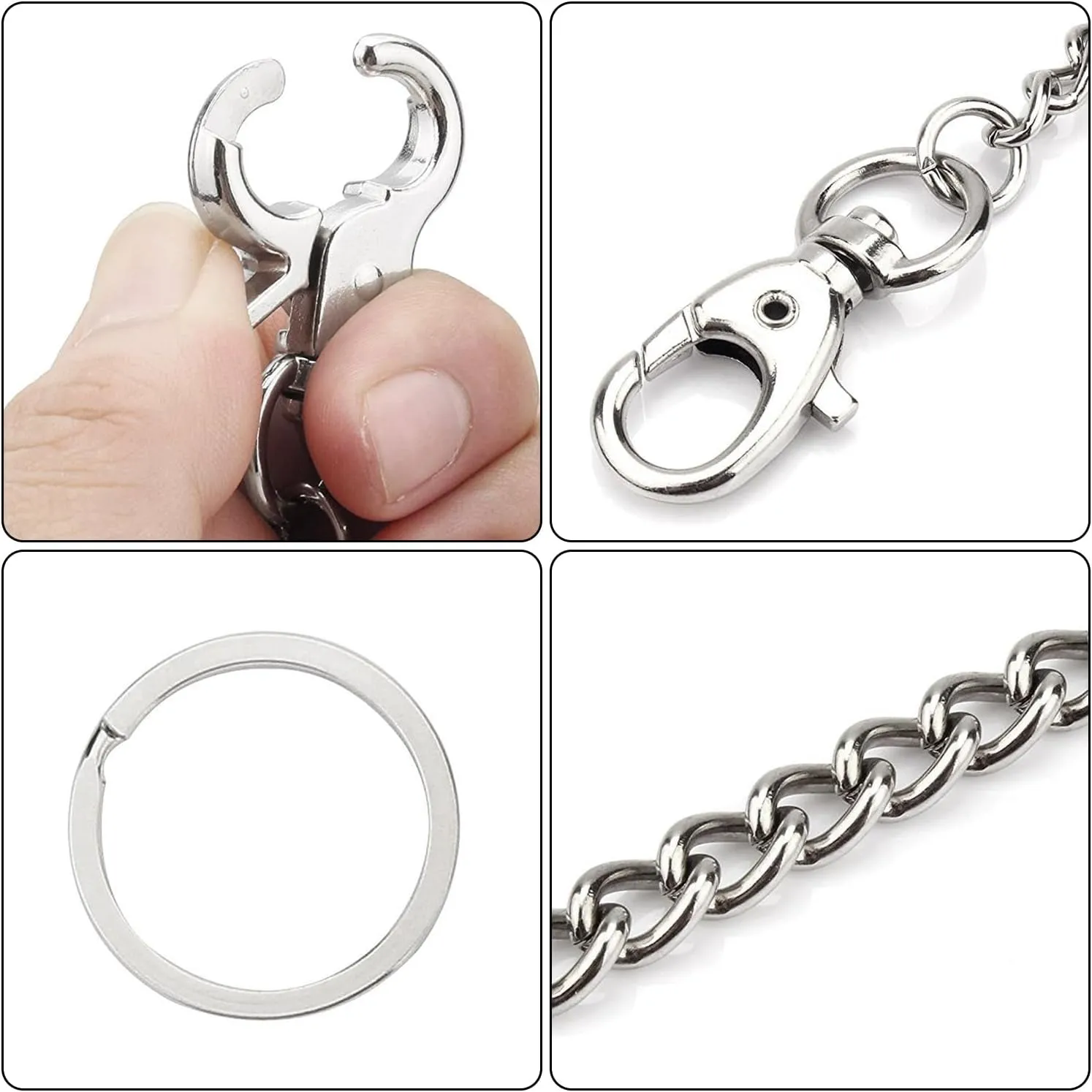 Wallet Chain 2 Pack (8 and 16 Inch) Pocket Keychain with 2 Rings