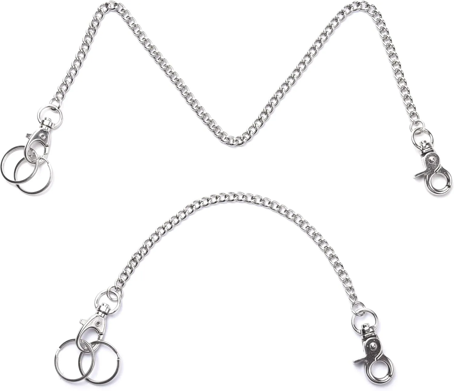 Wallet Chain 2 Pack (8 and 16 Inch) Pocket Keychain with 2 Rings