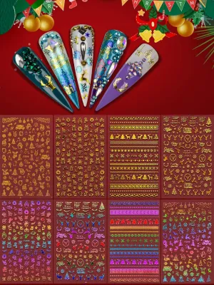 Warmfits 10 Sheets Holographic Butterfly Nail Stickers Decals Holo Gold Silver Multi-Color Different Shapes Nail Adhesive Stickers