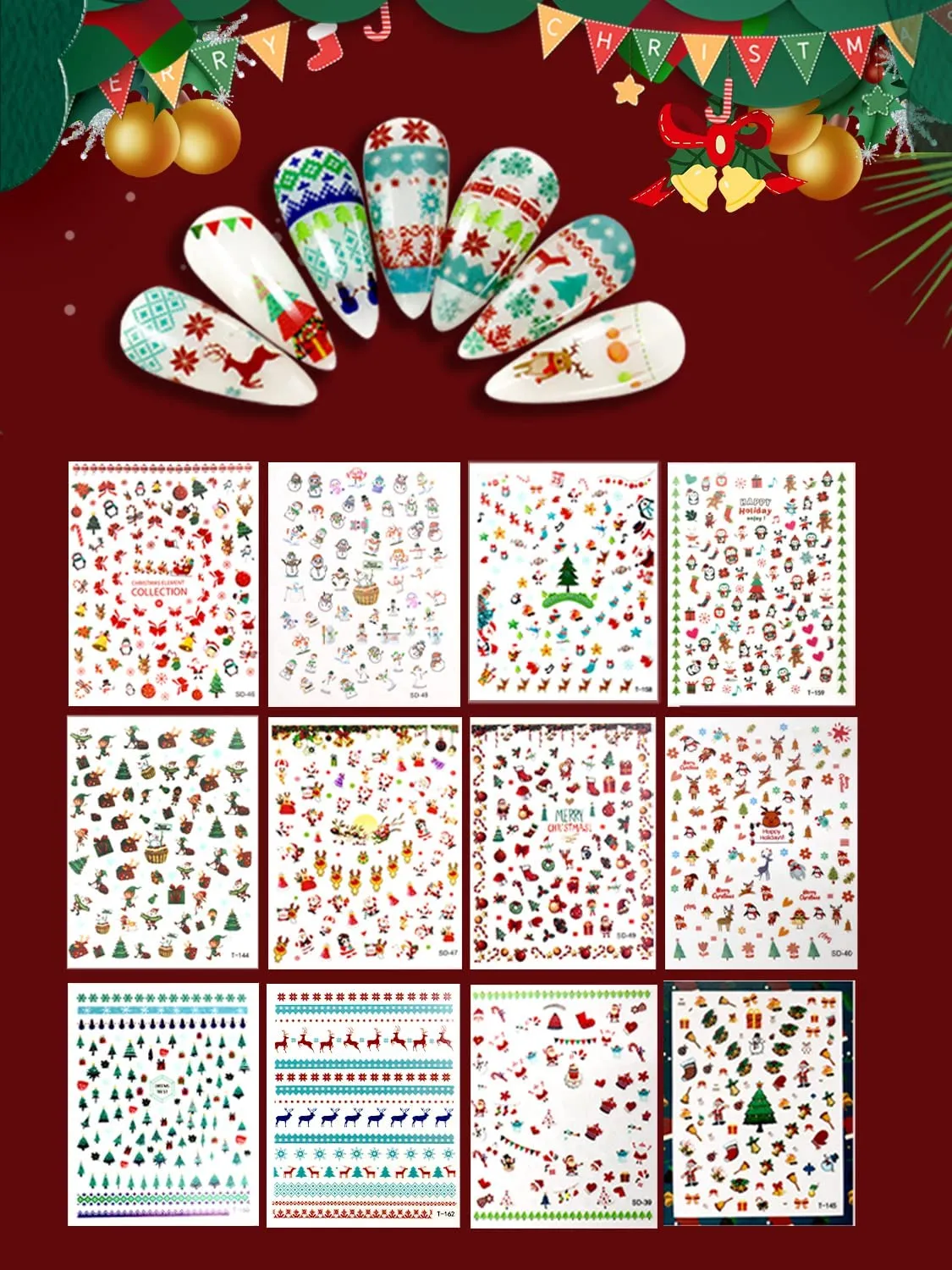 Warmfits 10 Sheets Holographic Butterfly Nail Stickers Decals Holo Gold Silver Multi-Color Different Shapes Nail Adhesive Stickers