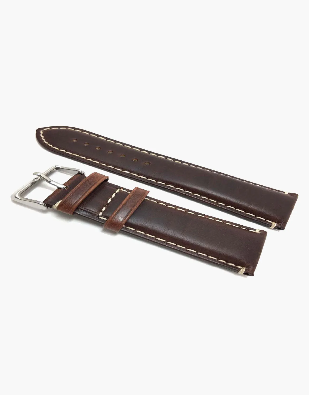 Watch Band Brown Oil Tanned Padded Leather White Stitching-Hadley-Roma MS885
