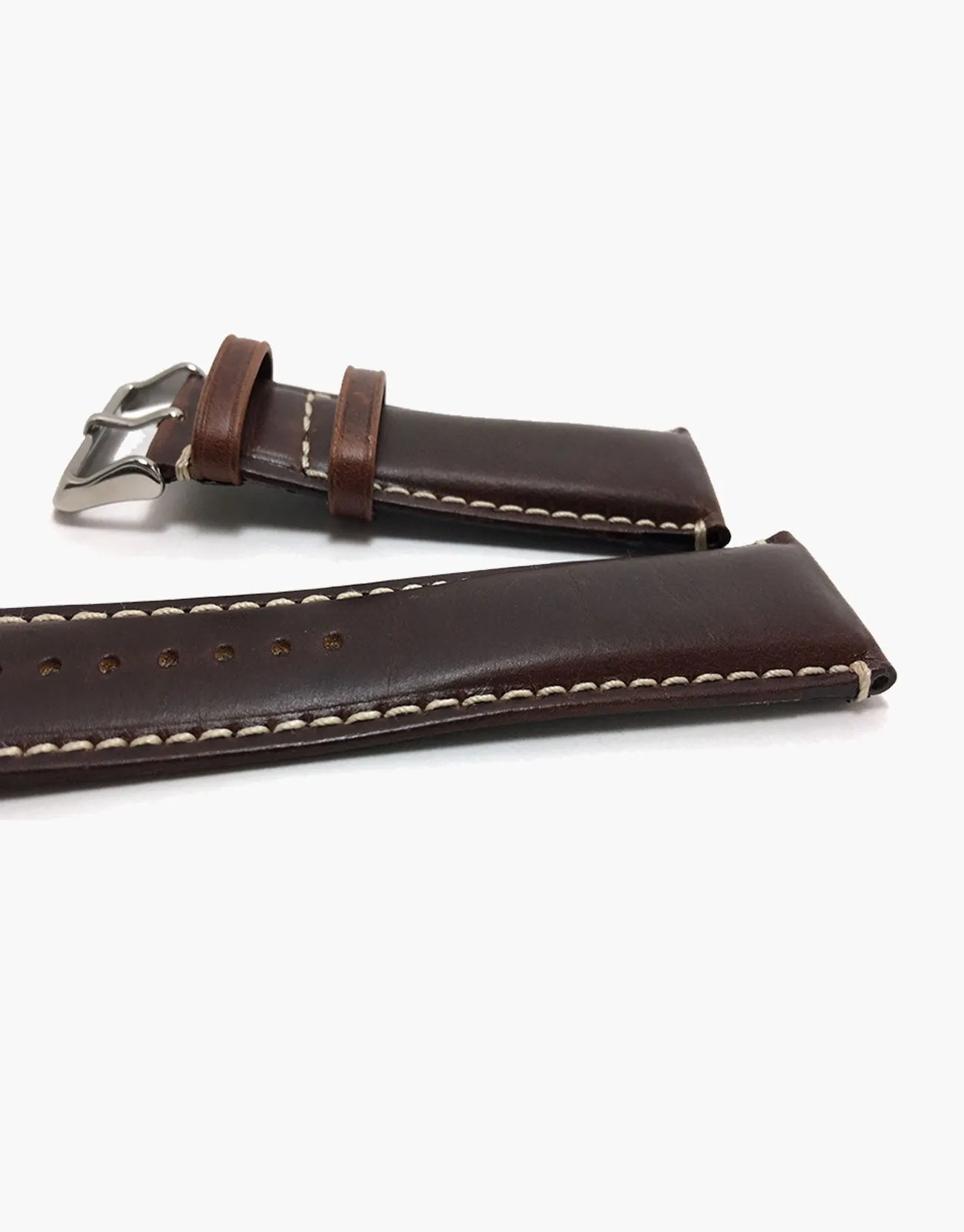 Watch Band Brown Oil Tanned Padded Leather White Stitching-Hadley-Roma MS885