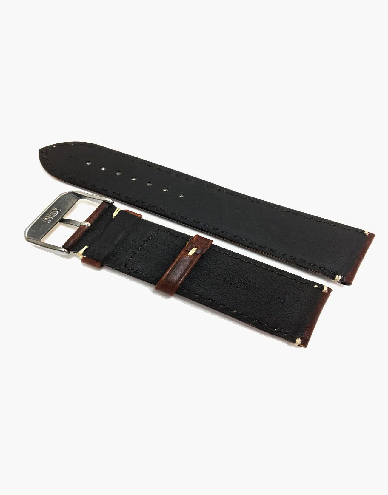 Watch Band Brown Oil Tanned Padded Leather White Stitching-Hadley-Roma MS885