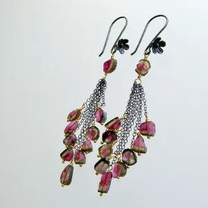 Watermelon Tourmaline Slices Duster Tassel Earrings - Willow Duster Earrings