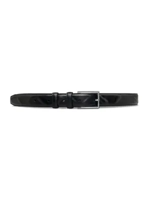 Wave Polished Leather Belt with Silver-toned Buckle